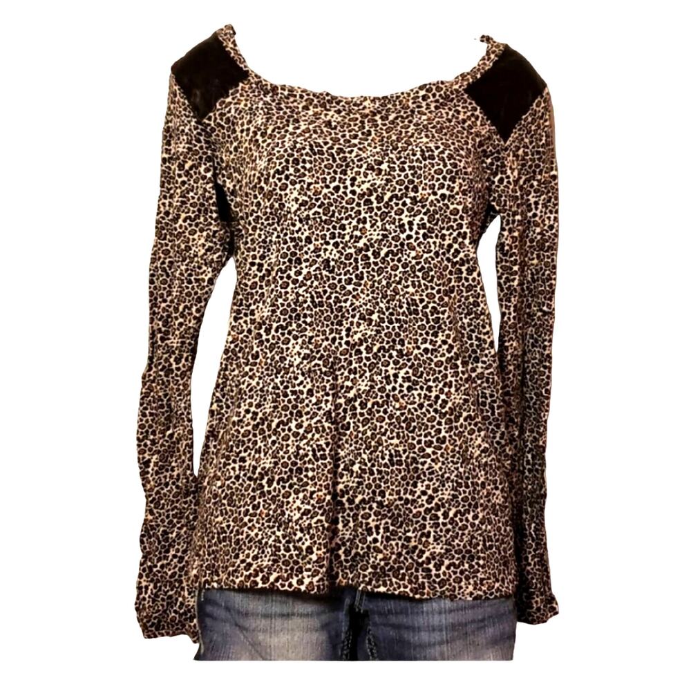 Victoria's Secret Cheetah Print  Long Sleeve Faux Leather Blouse Size Small